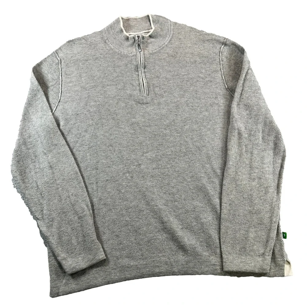 Tommy Bahama Quarter Zip Sweater Mens XL Grey Cotton Cashmere Mock Neck Textured
